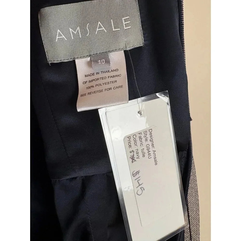 Amsale NWT Short Bridesmaid Prom Party Dress Navy Blue Halter Tulle Size 10 - Picture 6 of 12